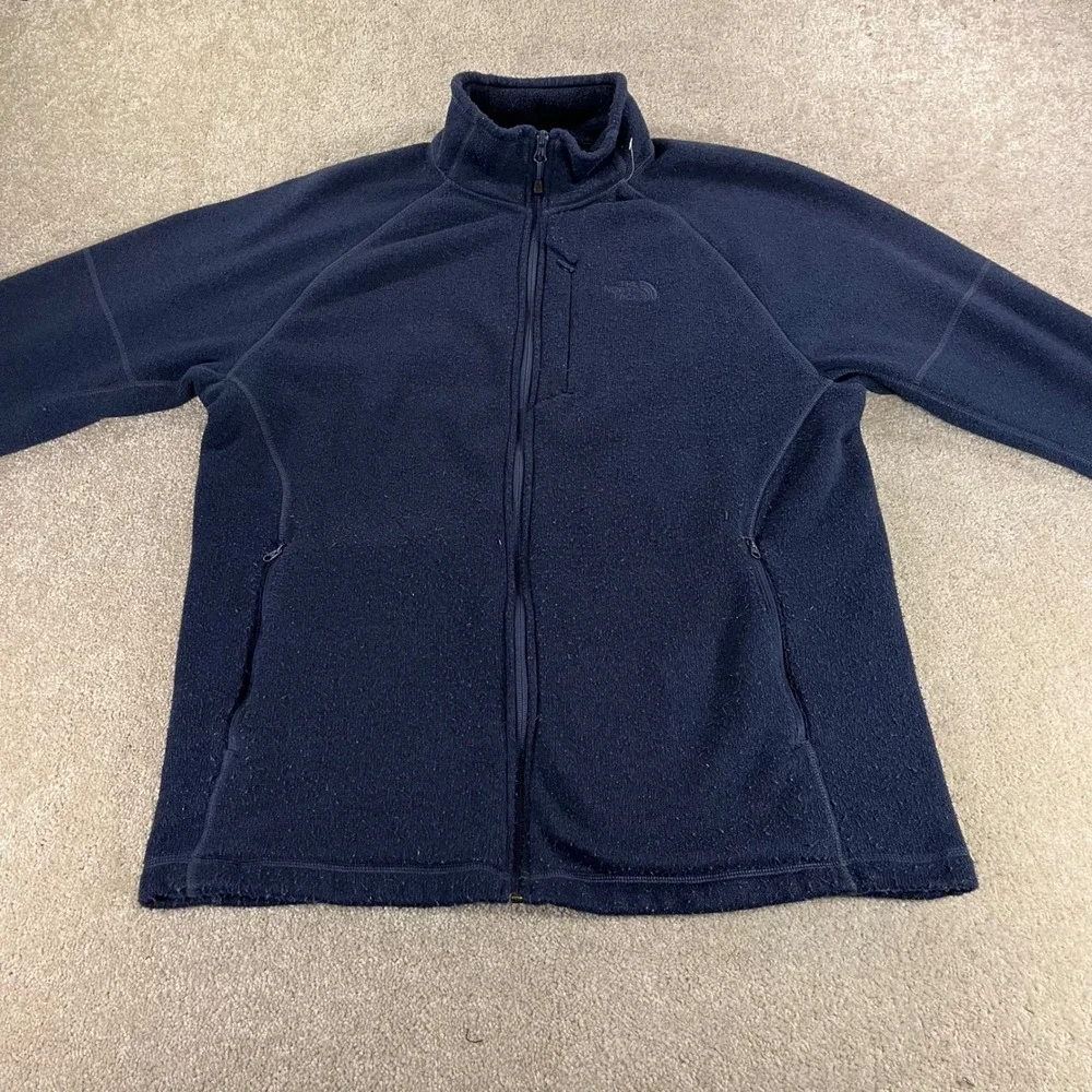 The North Face Fleece Jacket Mens Large Navy Blue Full Zip Mock Neck Raglan